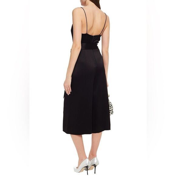 Alice + Olivia Harmon Cropped Belted Wide Leg Gaucho Satin Jumpsuit Black Size 2 - Picture 5 of 15